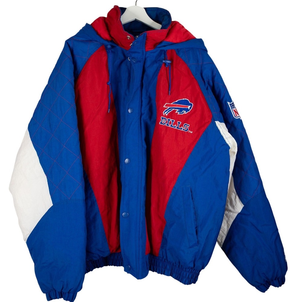 Vintage Starter Buffalo Bills Jacket Mens L Blue Good 90s Puffer NFL Hooded